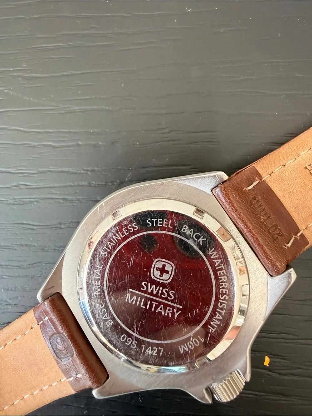 Swiss Military Brown Leather-Strap Men's Watch with Silver Case
